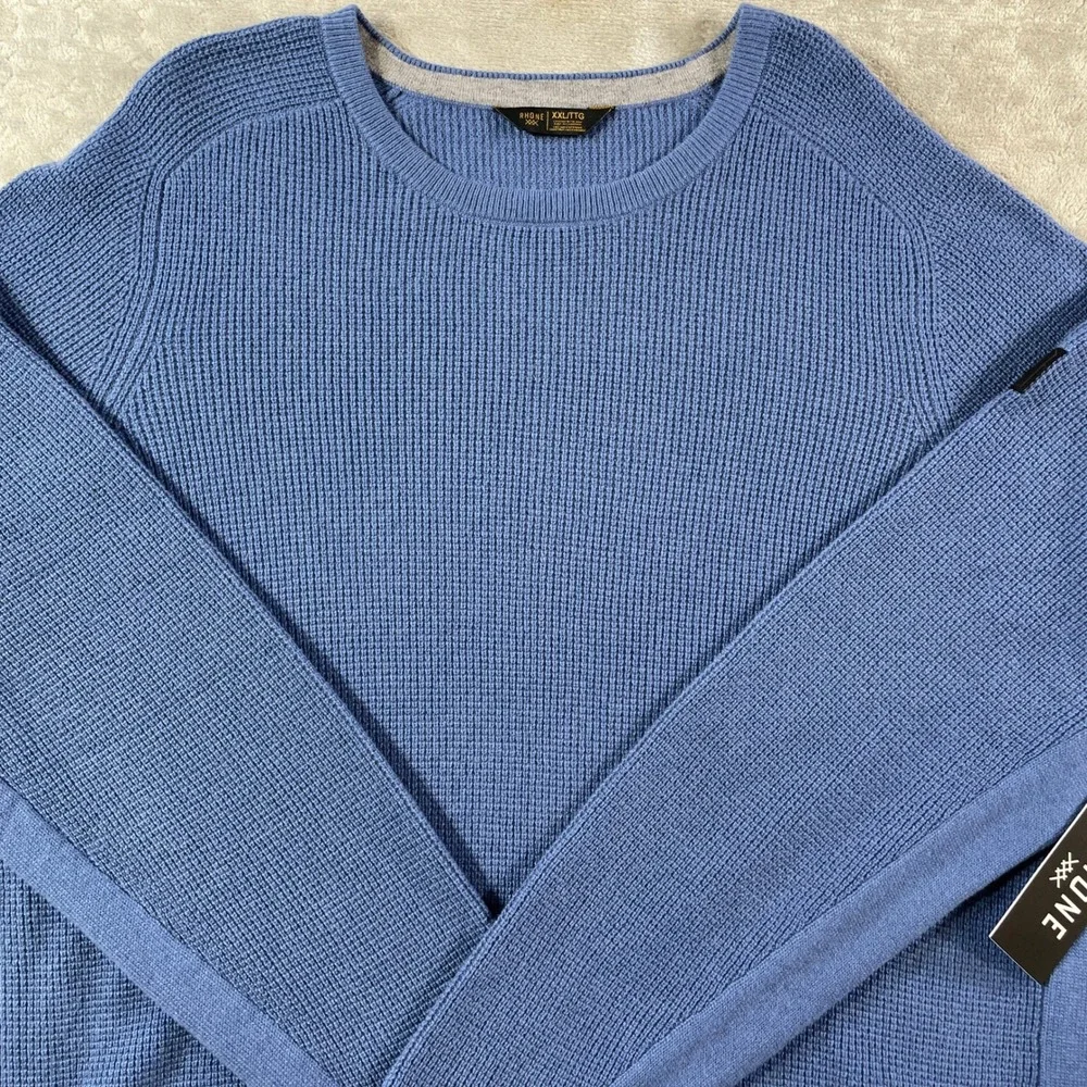 Rhone‎ Walden Waffle Sweater Mens XXL Blue Wool Cashmere Soft Preppy Casual